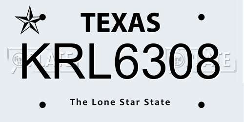 KRL6308 Texas License Plate