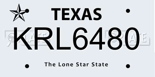 KRL6480 Texas License Plate