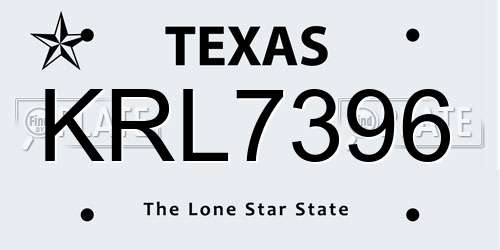 KRL7396 Texas License Plate