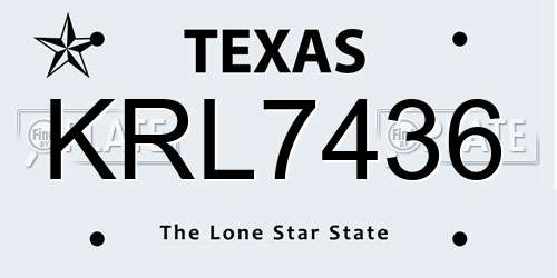 KRL7436 Texas License Plate