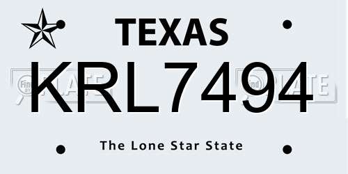 KRL7494 Texas License Plate