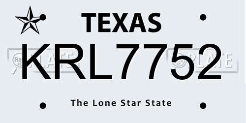 KRL7752 Texas License Plate