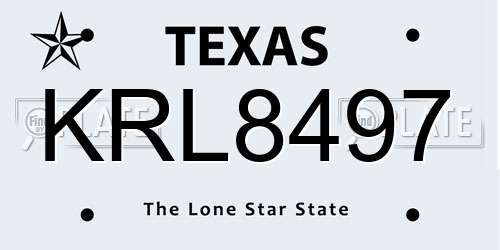 KRL8497 Texas License Plate