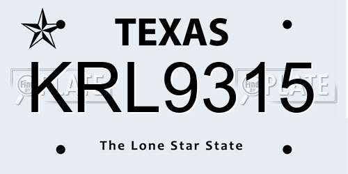 KRL9315 Texas License Plate