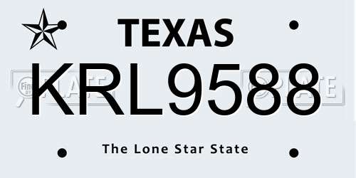 KRL9588 Texas License Plate