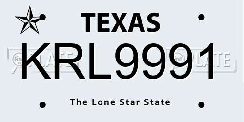 KRL9991 Texas License Plate
