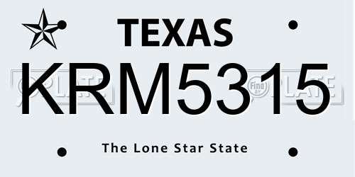 KRM5315 Texas License Plate
