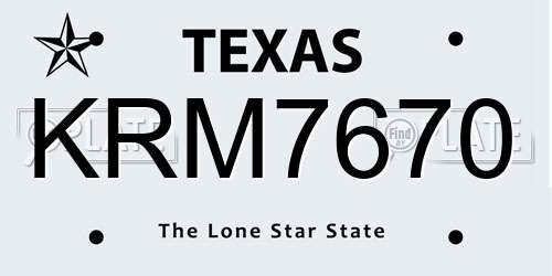 KRM7670 Texas License Plate