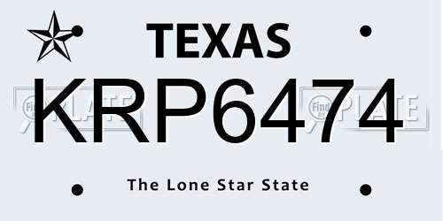 KRP6474 Texas License Plate