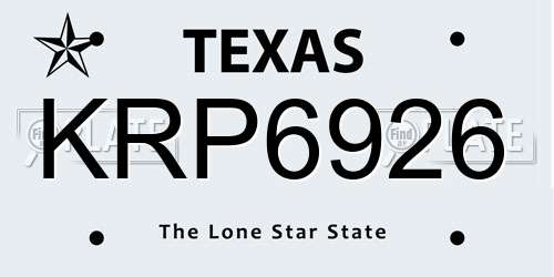 KRP6926 Texas License Plate