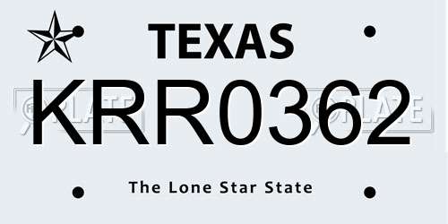 KRR0362 Texas License Plate