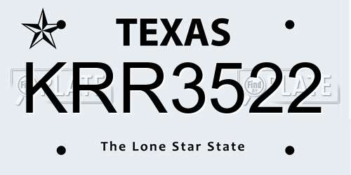 KRR3522 Texas License Plate