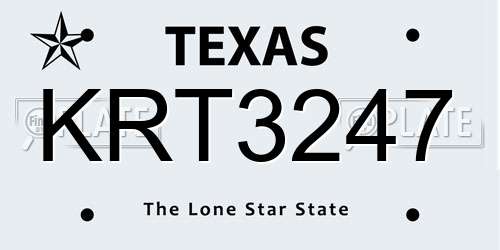 KRT3247 Texas License Plate