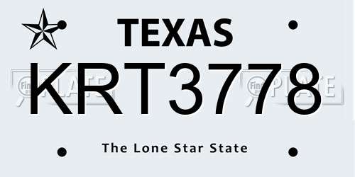 KRT3778 Texas License Plate