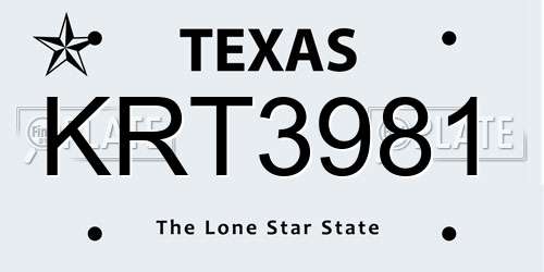 KRT3981 Texas License Plate