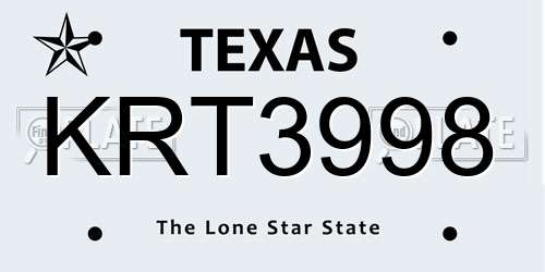 KRT3998 Texas License Plate