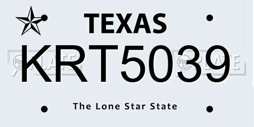 KRT5039 Texas License Plate