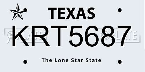 KRT5687 Texas License Plate