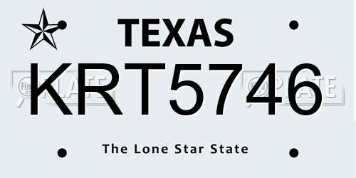 KRT5746 Texas License Plate