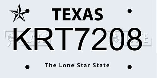 KRT7208 Texas License Plate