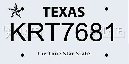 KRT7681 Texas License Plate