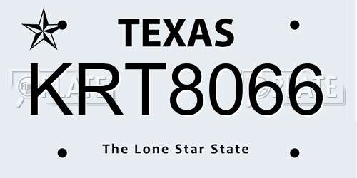 KRT8066 Texas License Plate