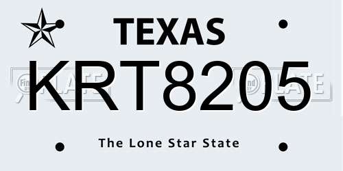 KRT8205 Texas License Plate