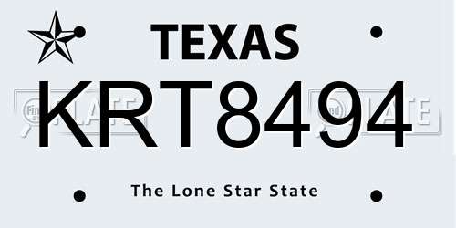 KRT8494 Texas License Plate