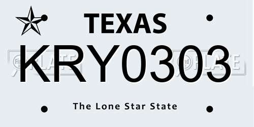 KRY0303 Texas License Plate