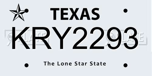 KRY2293 Texas License Plate