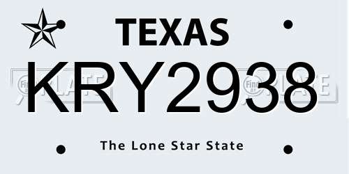 KRY2938 Texas License Plate