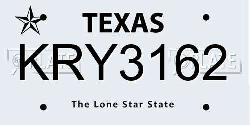 KRY3162 Texas License Plate