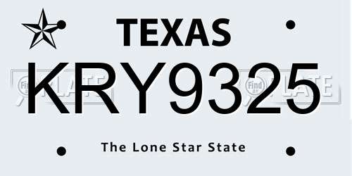 KRY9325 Texas License Plate