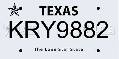 KRY9882 Texas License Plate