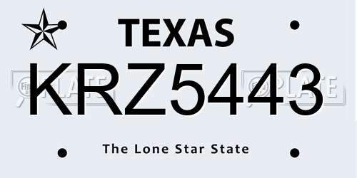 KRZ5443 Texas License Plate
