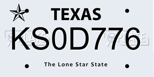 KS0D776 Texas License Plate