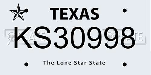 KS30998 Texas License Plate