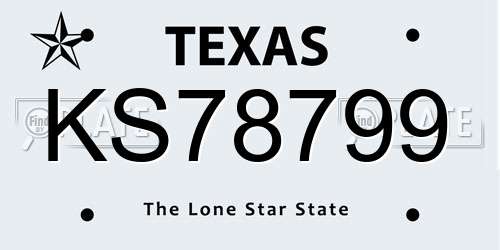 KS78799 Texas License Plate