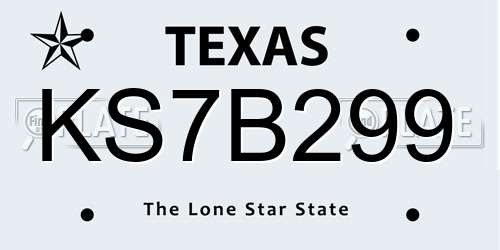 KS7B299 Texas License Plate