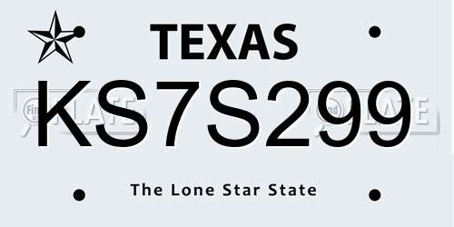 KS7S299 Texas License Plate