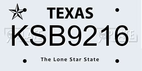 KSB9216 Texas License Plate
