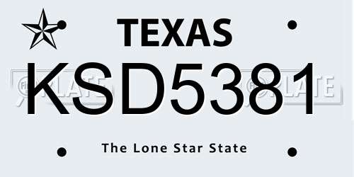 KSD5381 Texas License Plate