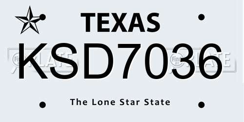 KSD7036 Texas License Plate