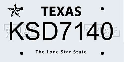 KSD7140 Texas License Plate
