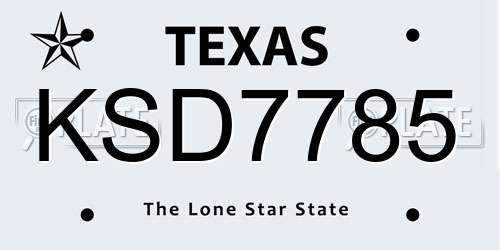 KSD7785 Texas License Plate
