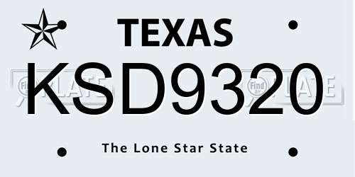 KSD9320 Texas License Plate