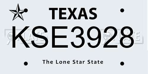 KSE3928 Texas License Plate