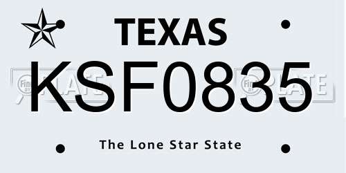 KSF0835 Texas License Plate