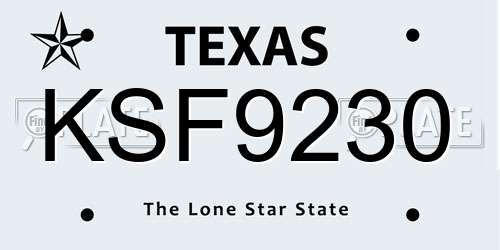 KSF9230 Texas License Plate