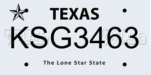 KSG3463 Texas License Plate